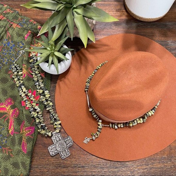 Silver boho cross green black moss green Jasper double strand necklace floral - Picture 2 of 7